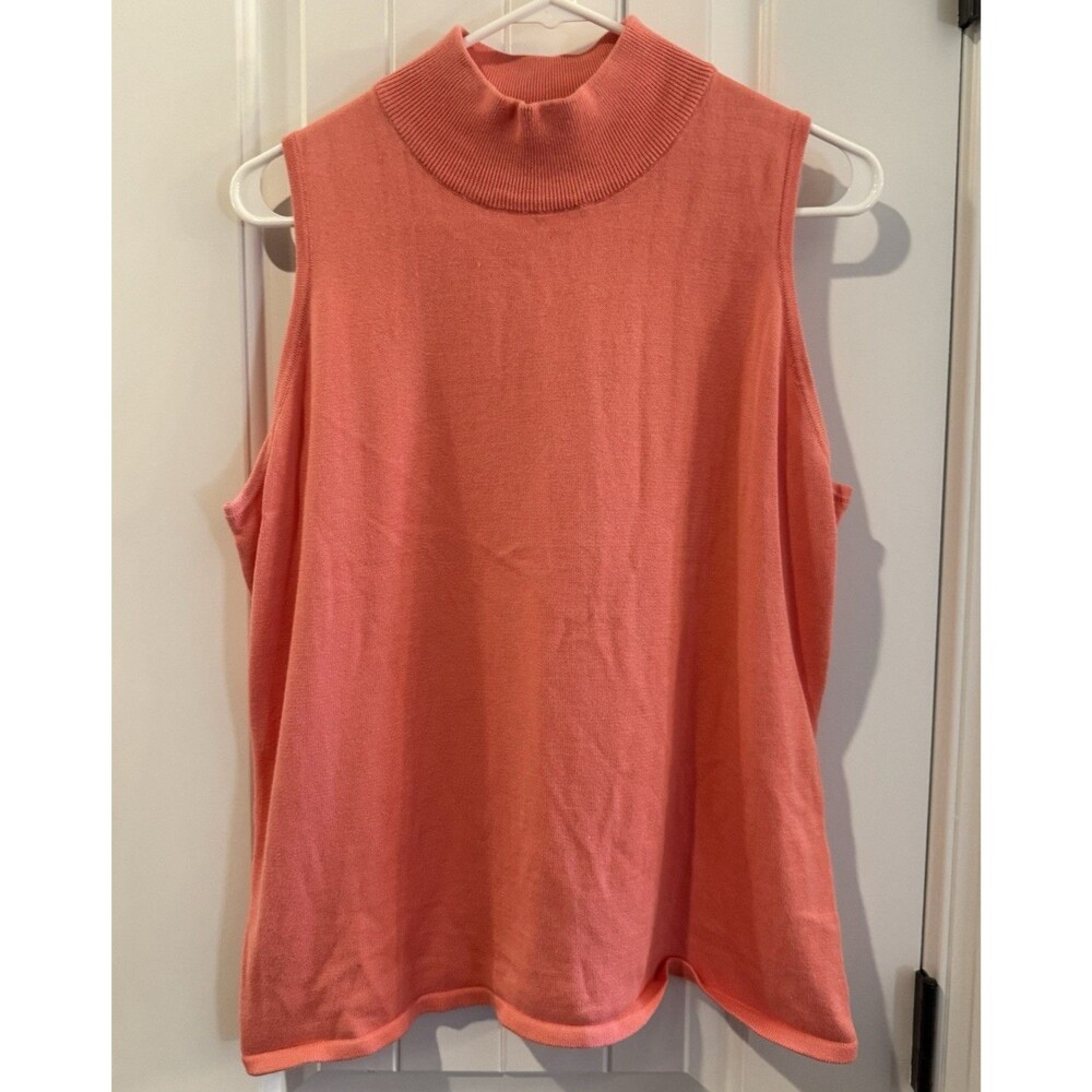 Jessica Holbrook Easycare Womens L Pink Cotton Knit Sleeveless Mock Neck Top